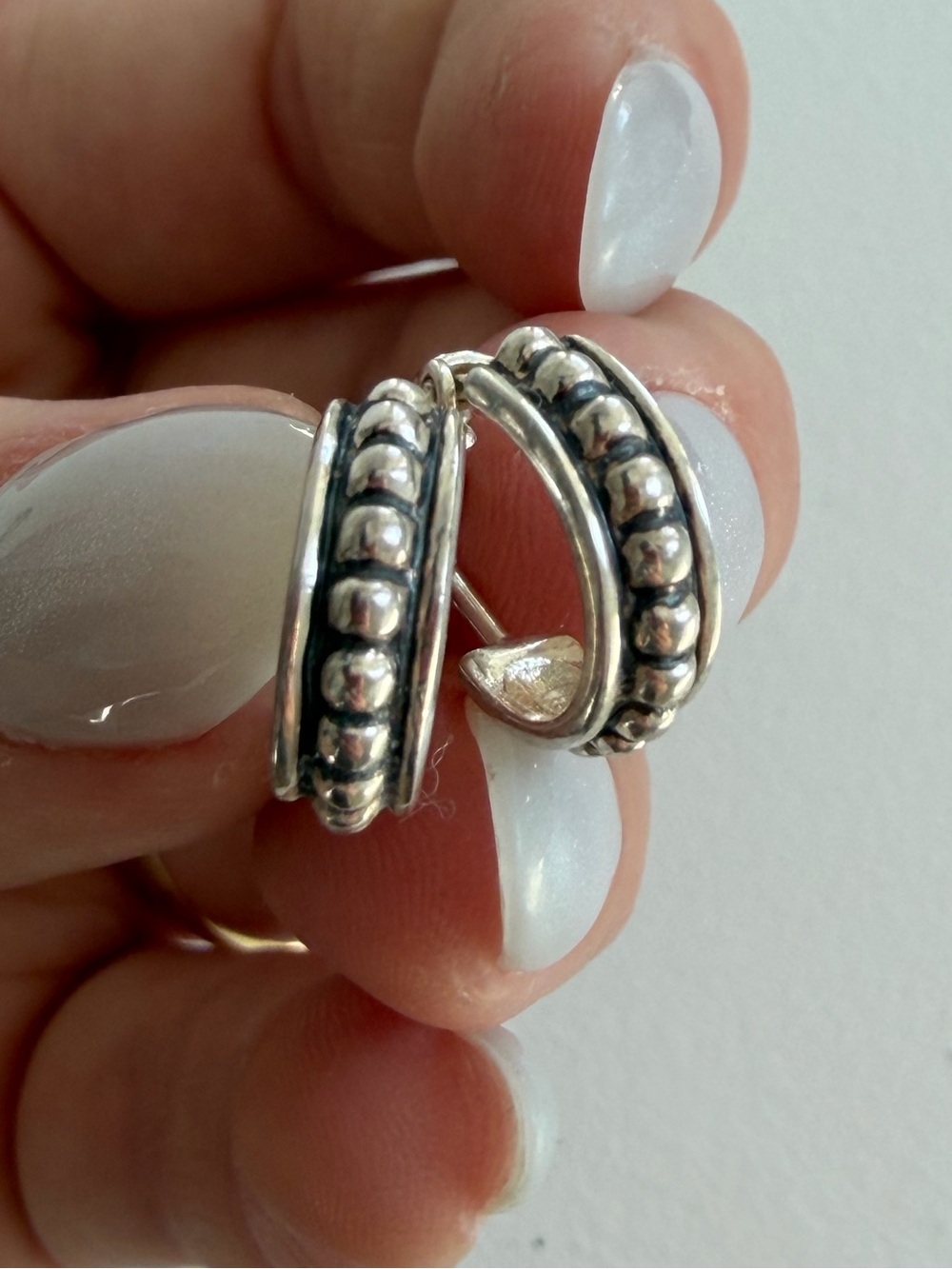 Vintage 925 Sterling Silver Beaded Hoop Earrings